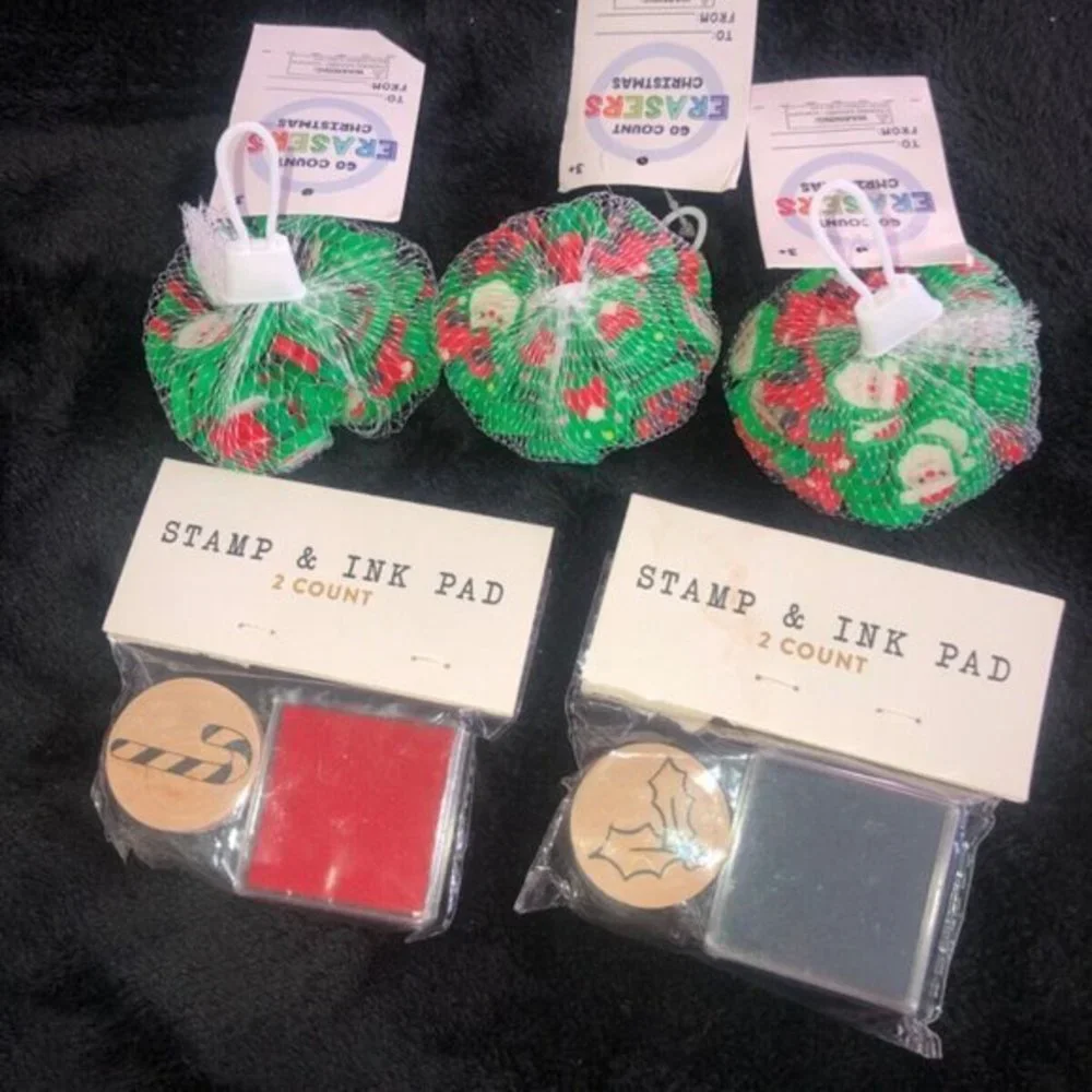 Christmas Erasers Stamp Ink Pad‎ Set Holiday Candy Cane Holly
